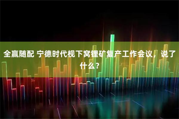 全赢随配 宁德时代枧下窝锂矿复产工作会议，说了什么？